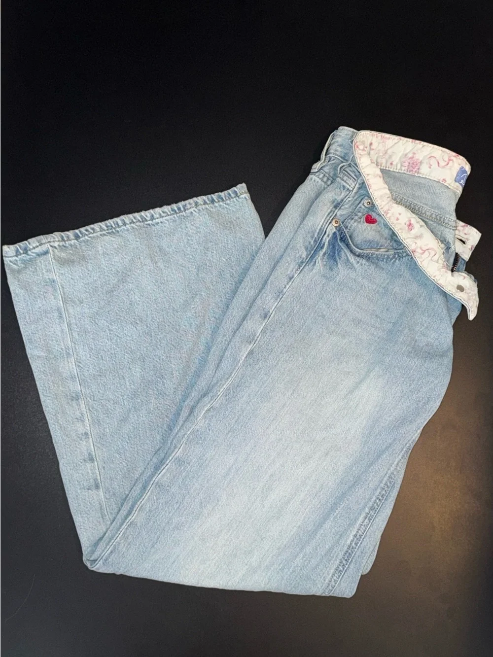 Aeropostale Light Blue Wide Leg Jeans with Heart Accent